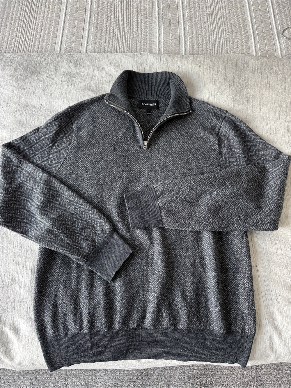 Bonobos Charcoal Herringbone Zip-Neck Sweater